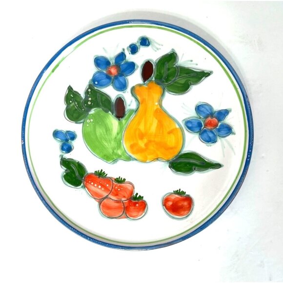 Vintage Hand Painted Ceramic Portugese Plate Platter Fruit Flowers Party Tray - Picture 1 of 7